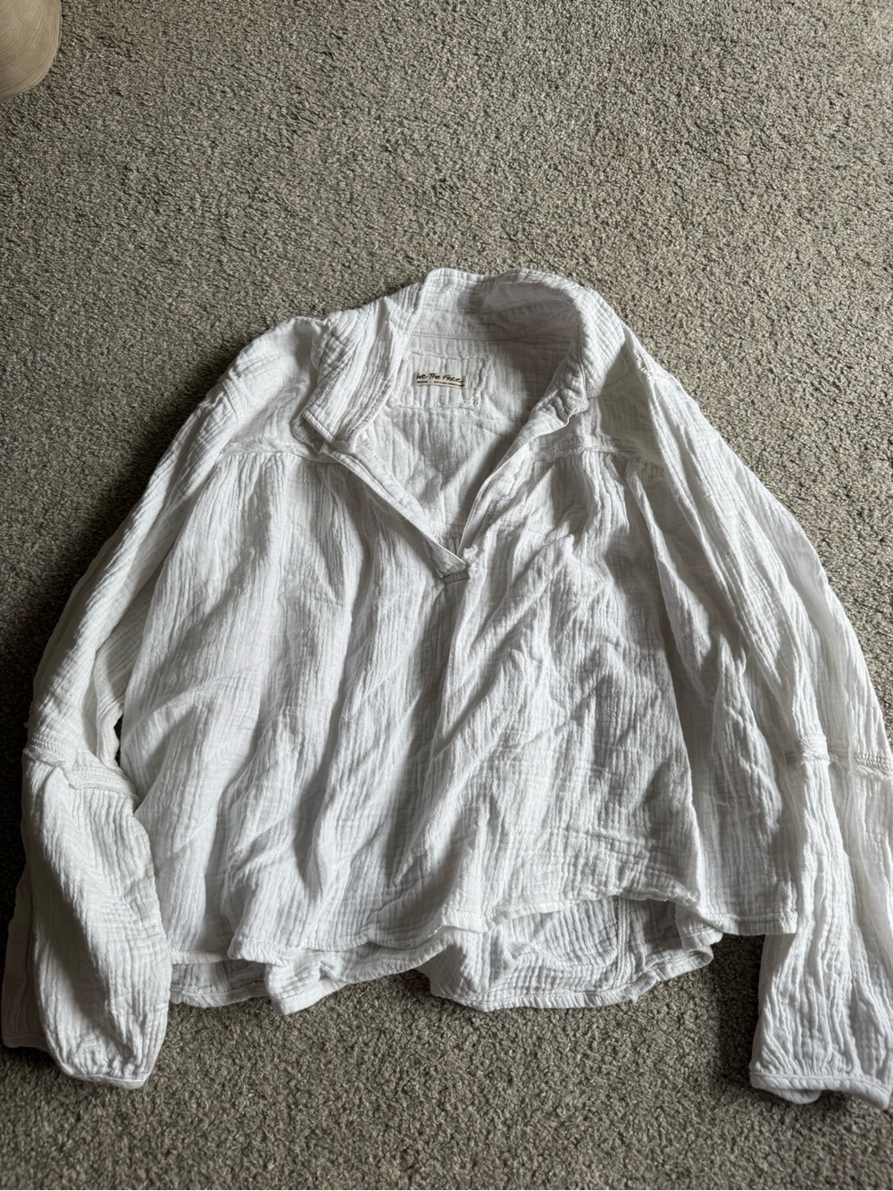 We The Free White Textured Cotton Drop-Shoulder Blouse